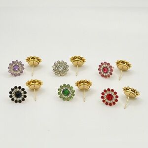 Gold Tone Flower Rhinestone Stud Earrings – Various Colors